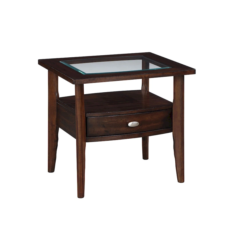 Genoas Traditional Walnut Glass 2-Piece Coffee Table Set with Drawer by Furniture of America