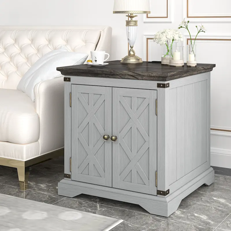 Farmhouse End Table with Charging Station - 25 in Height