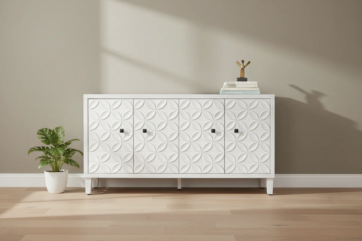 Accent Cabinet 4 Door Wooden Cabinet Sideboard Buffet Server Cabinet - N/A