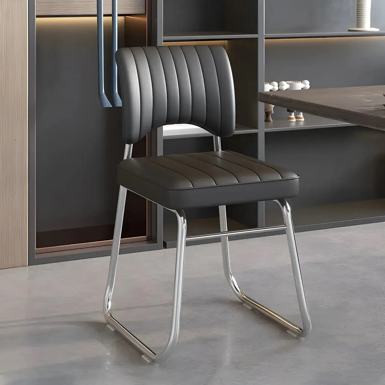 Modern Black Steel Leather Upholstered Office Chair