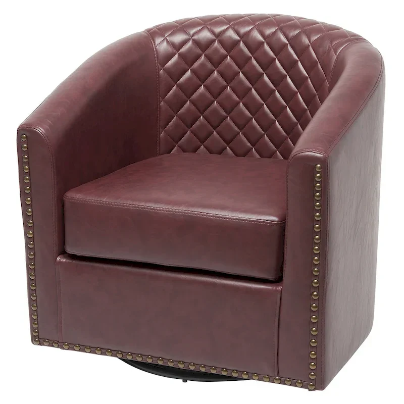 KINWELL 29 Wide Tufted PU Leather Swivel Barrel Chair