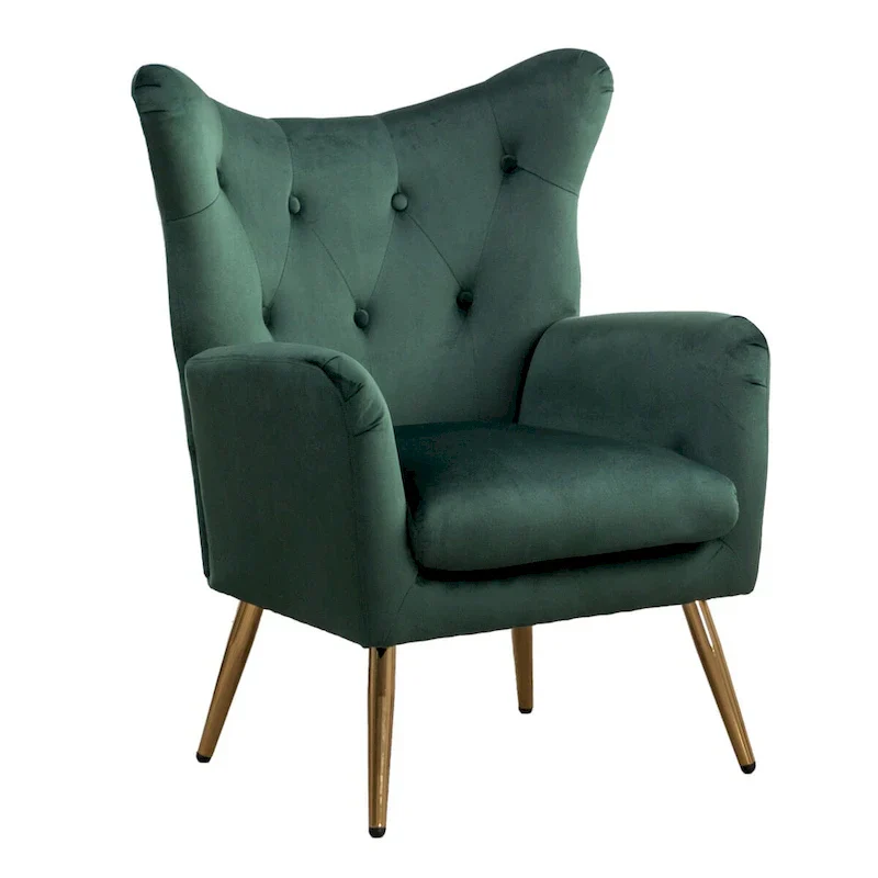 Velvet Button-Tufted Wing Back Accent Chair