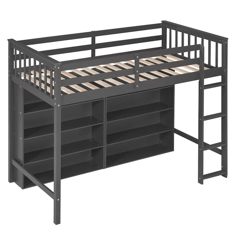 Twin Loft Bed with Storage Shelves