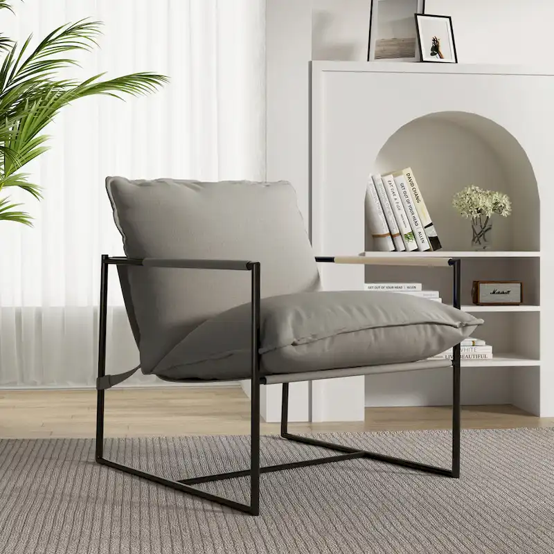 Metal Framed Accent Chair Sling Armchair with Bag Cushion