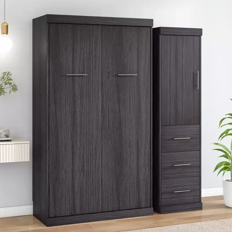 Whisen Wood Murphy Bed with Wardrobe and Drawers