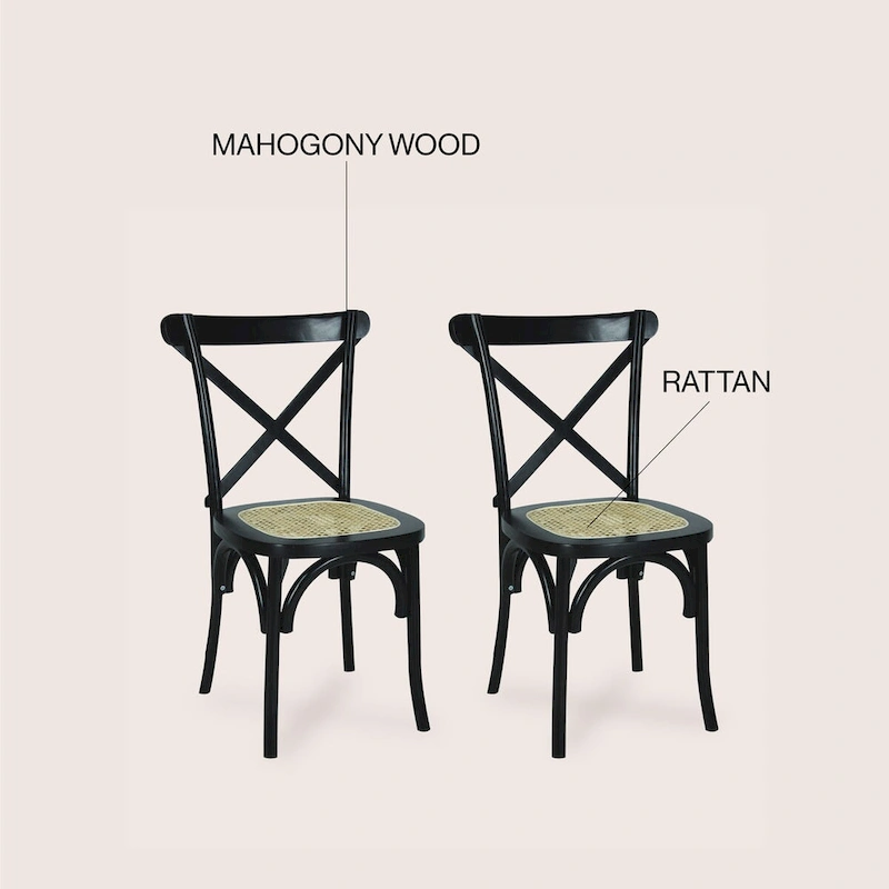 Colmar Classic Traditional X-Back Wood Rattan Dining Chair, Natural (Set of 2) by JONATHAN Y