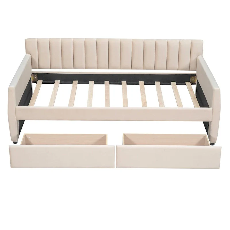 Velvet Daybed with Trundle & Wood Slats