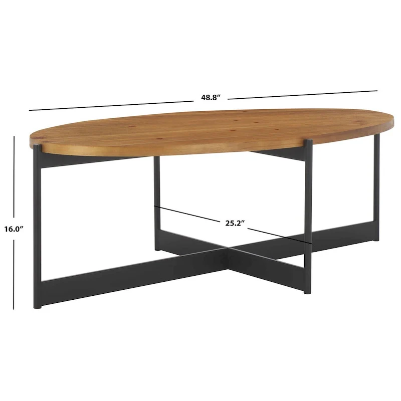 Oval Coffee Table with Fir Wood Top and Metal Base - 48.8