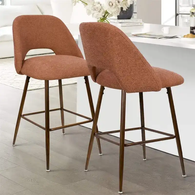 Upholstered Modern Bar Stool Walnut Leg (Set of 2)