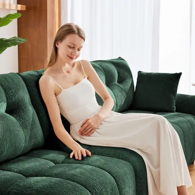 110.2  Chenille 3 Seater Upholstered Sofa, 2 Ottoman