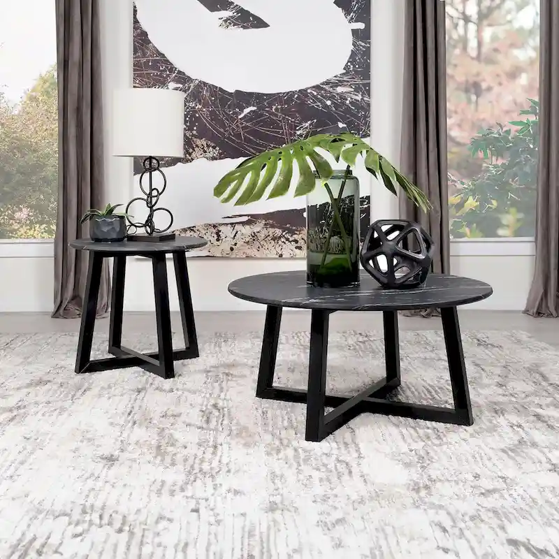 Enlow Black End Table with Marble-like Top