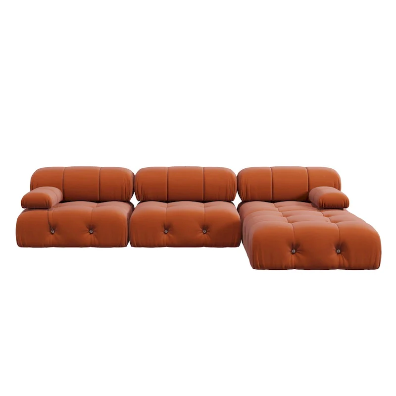 104 Wide Velvet Reversible Modular Sofa & Chaise with Ottoman