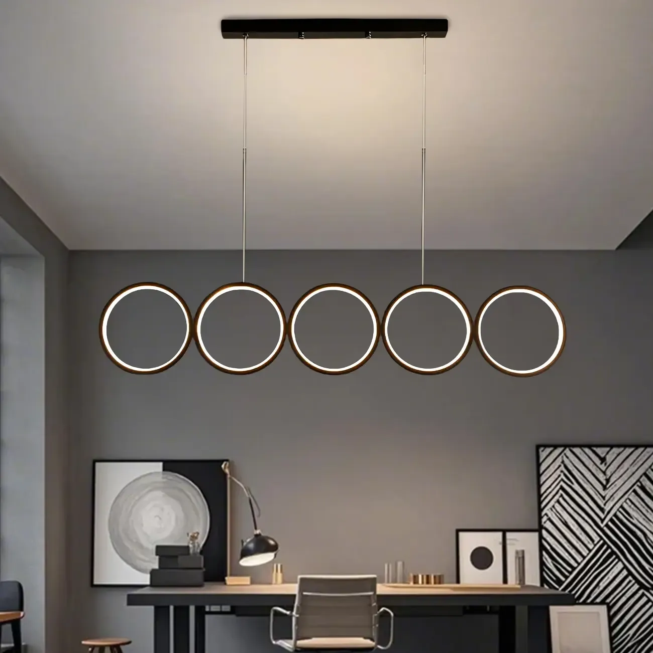 5-Light Modern Black Large Ring Island Pendant Light