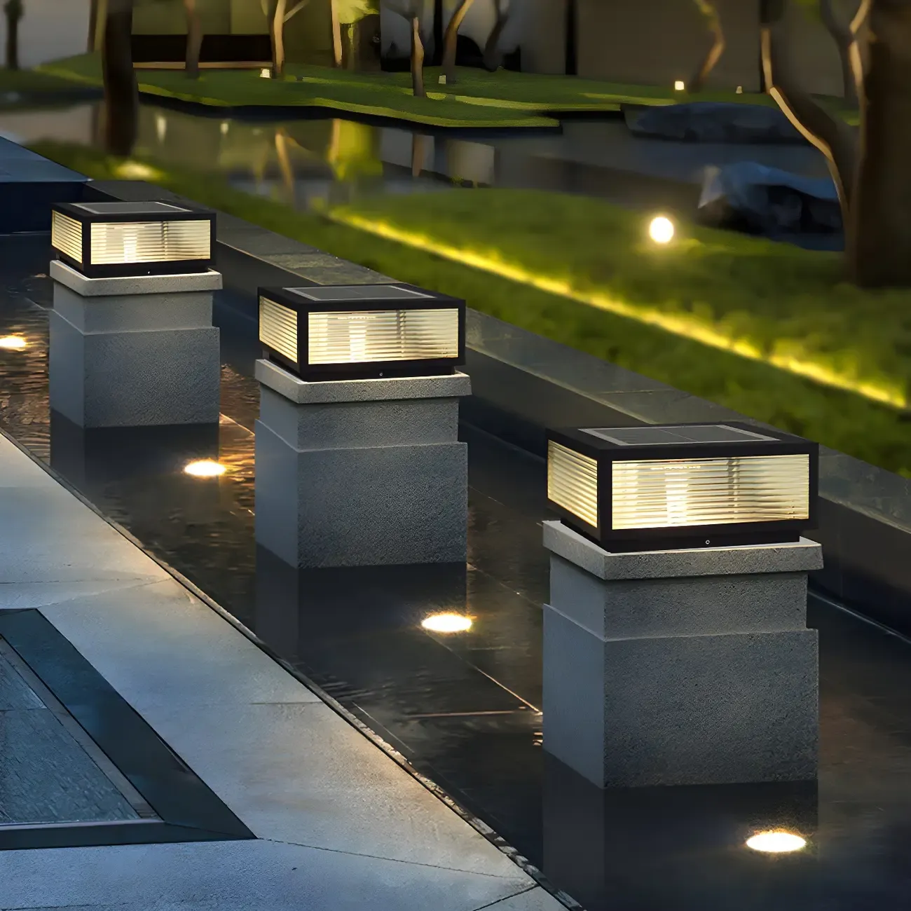 Color-Changing Rectangle Solar Outdoor Post Lights