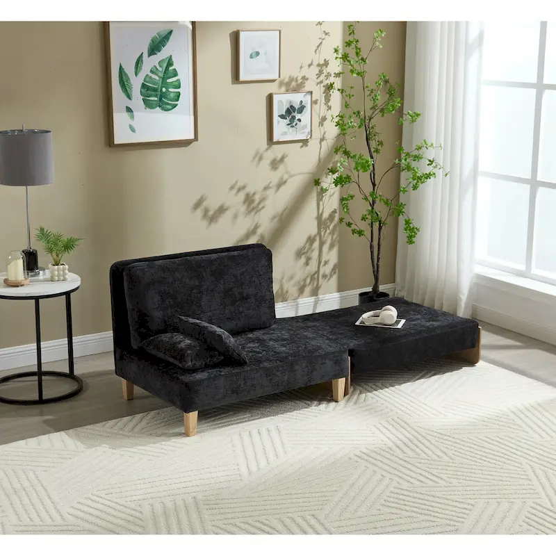 Chenille Upholstered 3-in-1 Convertible Sleeper Foldable Sofa Bed Recliner Chair with 3 Pillows