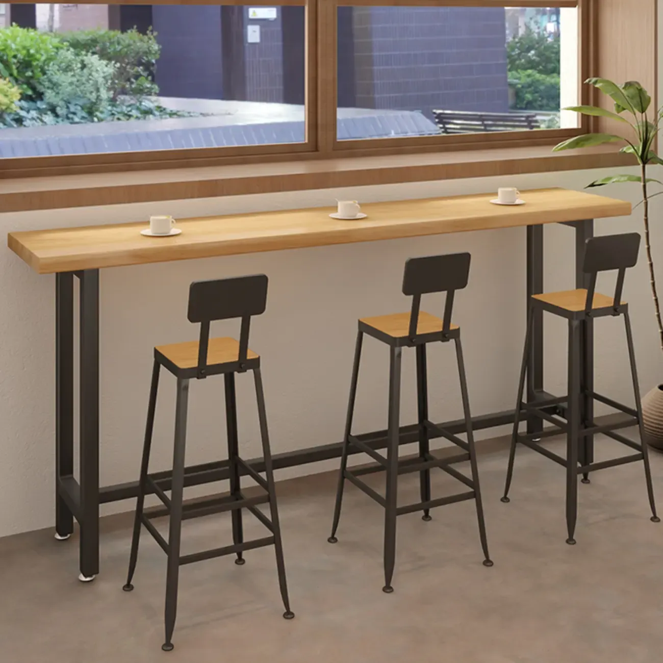 Footrest Natural Wooden Fixed Top Bar Tables