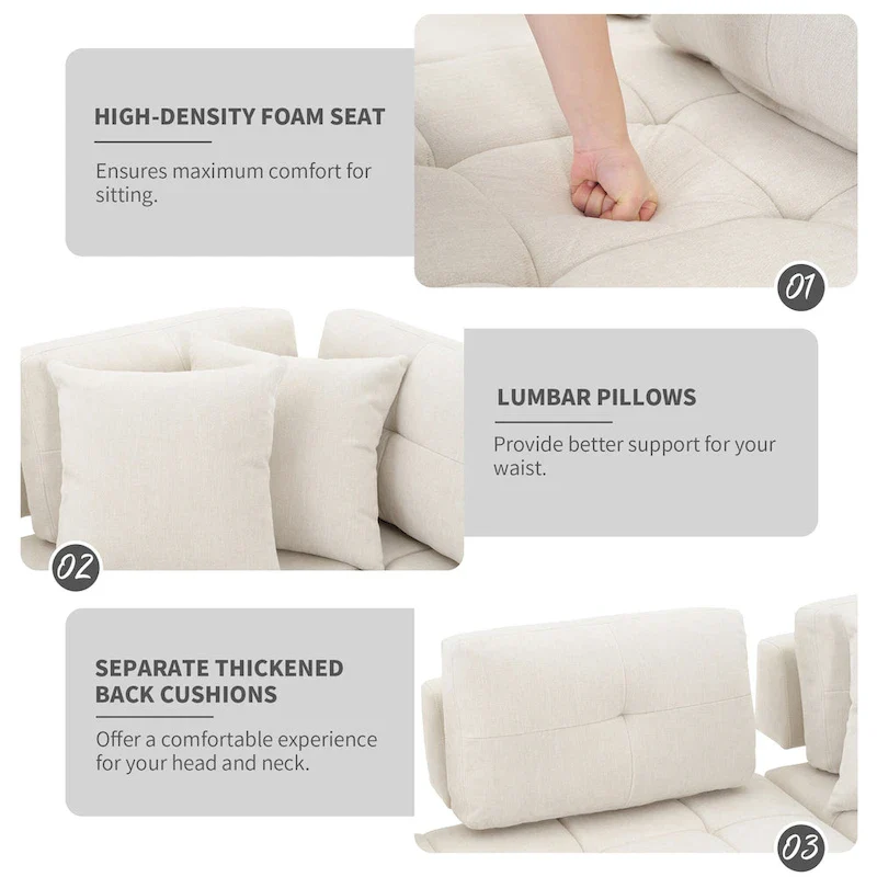 91.73  L-Shaped 4 Seater Sectional Sofa with 2 Hidden Stools, 2 Removable Lumbar Pillows, and Durable Chenille Upholstery