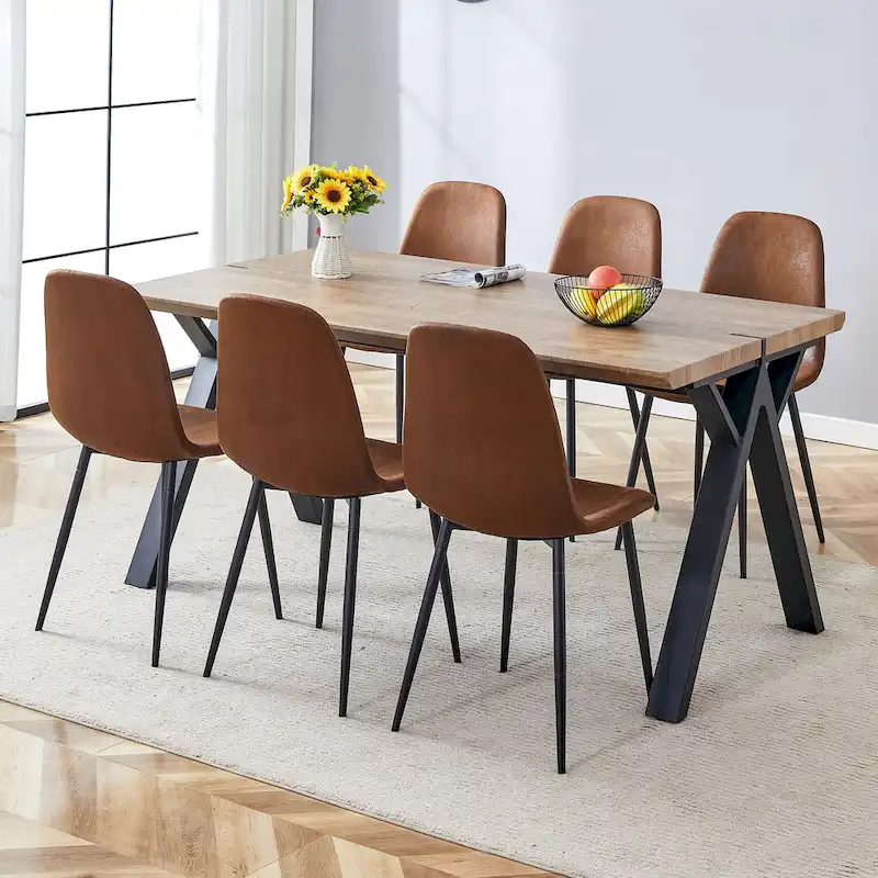 Modern Dining Set with Rectangular Black A-Frame Table & Round Backrest Chairs
