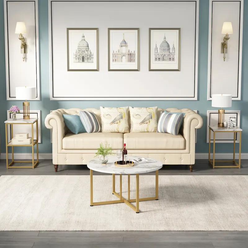 Myhozm 3-piece Round Coffee and Side Table Set with Open Shelves