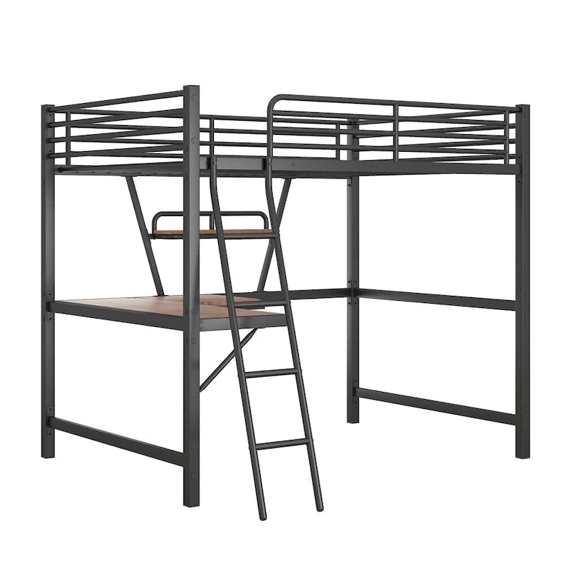 Merax Metal Loft Bed with L-shaped Desk and Shelf