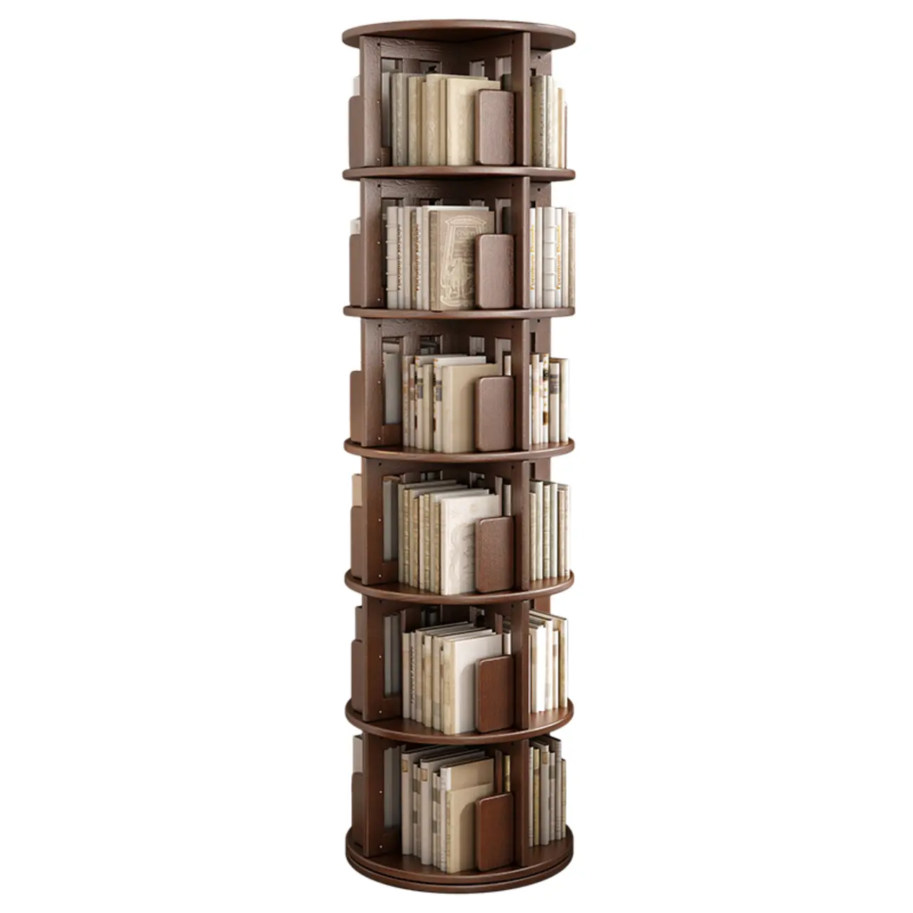 Medium Rotatable Nut-brown Wooden Vertical Bookcase