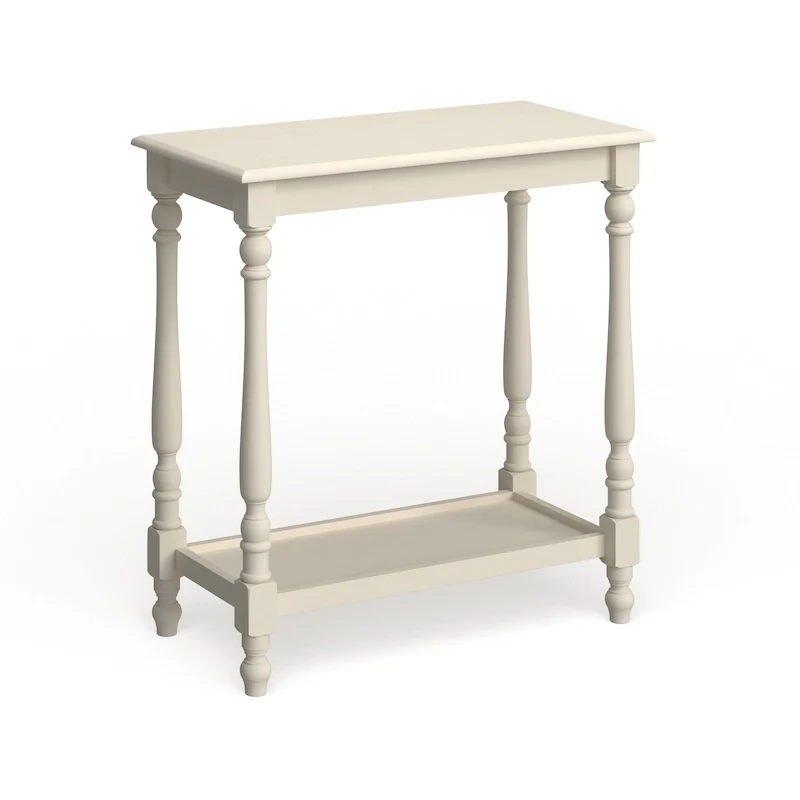 Farmhouse Solid Wood Side Table with Pull-Out Tray & Bottom Shelf – White, Single