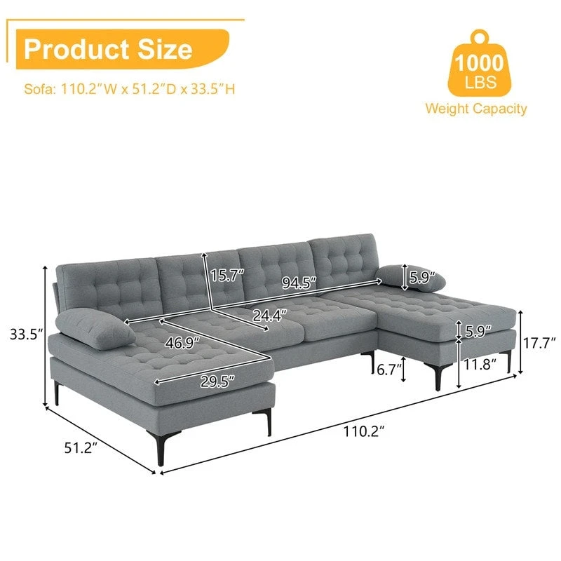 110 4-Seat U-Shaped Upholstered Sectional Sofa