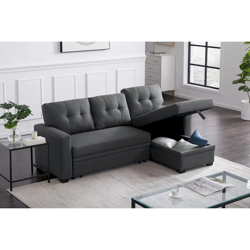 Upholstered Pull Out Sectional Sofa with Chaise - 82 W x 53 D x 34.5 H