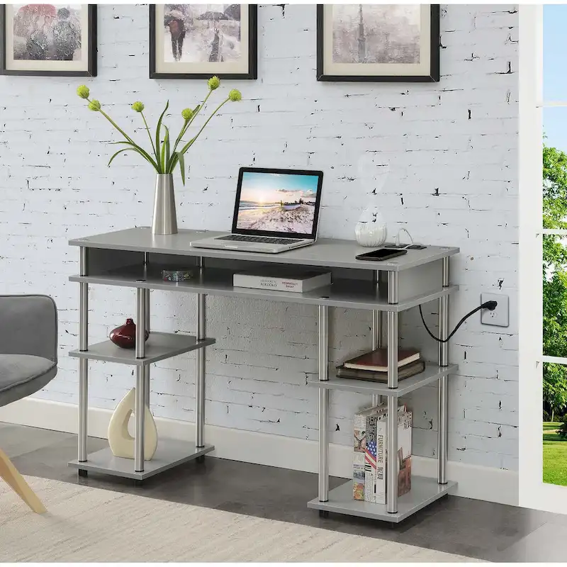 Convenience Concepts Designs2Go No Tools Student Desk with Charging Station and Shelves