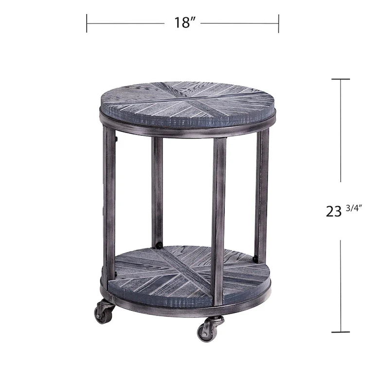 SEI Furniture Kenya Industrial Brown Wood Round Side Table with Shelf