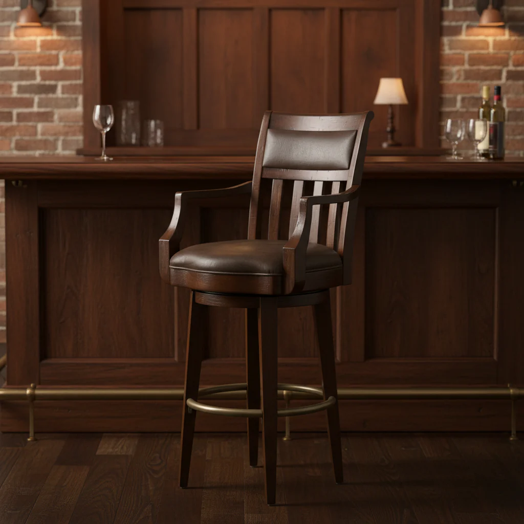 Swivel Bar Stool with Faux Leather Seat and Hardwood Frame
