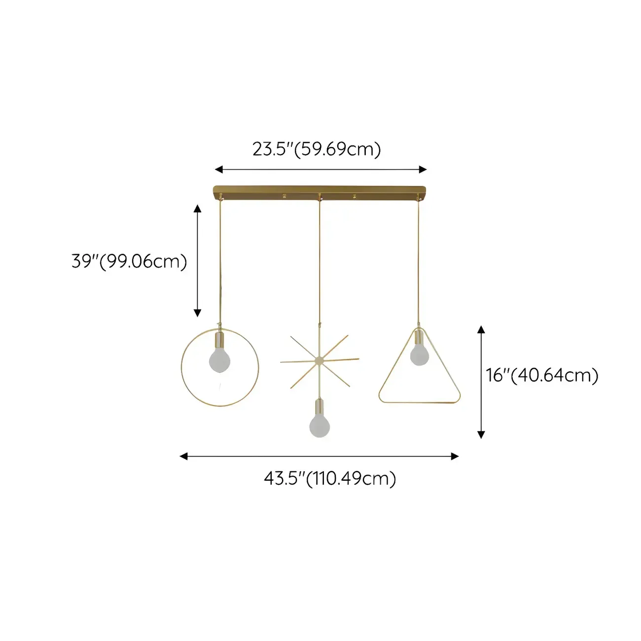 3 Lights Gold Industrial Geometric Metal Island Light Fixture