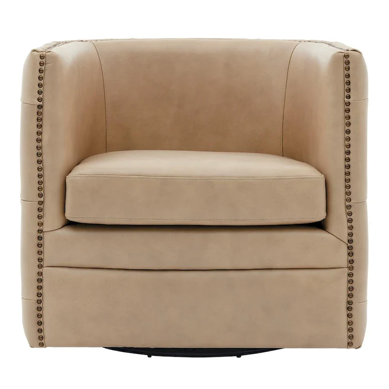 Leslie Top Grain Leather Swivel Tufted Chair