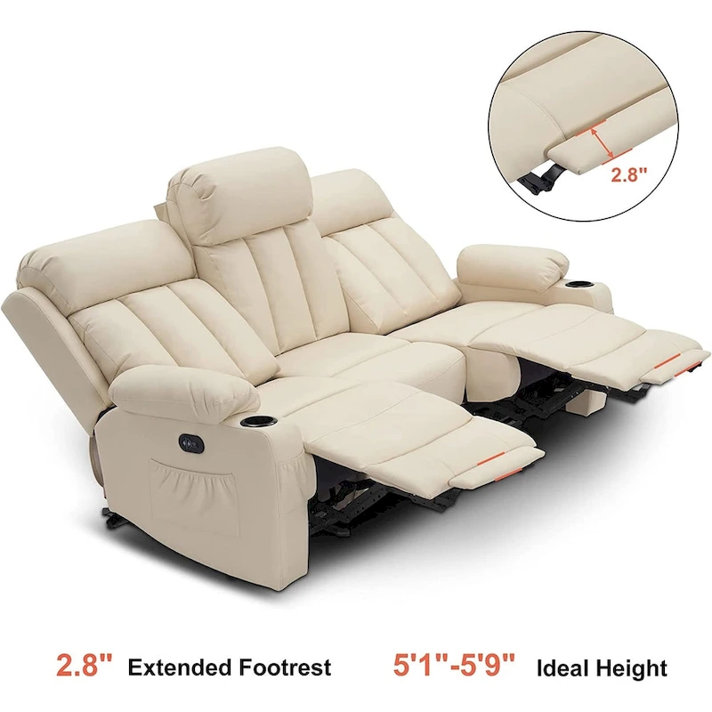 MCombo Electric Power Reclining Sofa with Heat & Massage, Faux Leather 6095/6075/6077