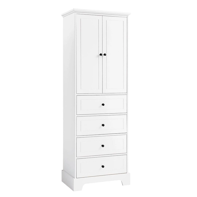 Storage Cabinet with 2 Doors and 4 Drawers for Bathroom Adjustable Shelf, MDF Board with Painted Finish