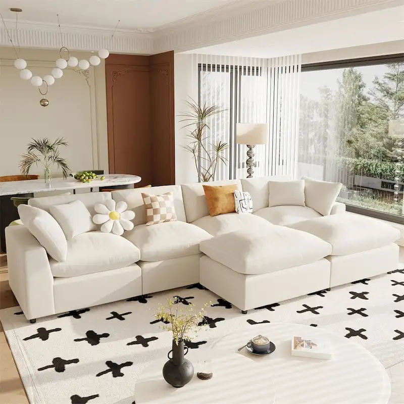 Modern U-Shape Sectional Sofa, 2 Large Chaise with Removable Ottomans