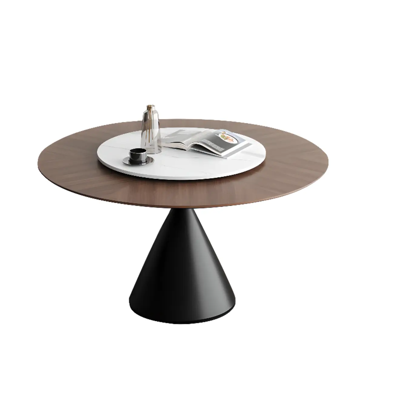 Modern Black Wood Pedestal Round Dining Table