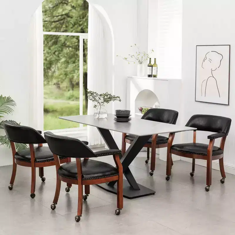 Breighton Home Take a Seat Dillon Armchair with Wheels in Black Vegan Leather
