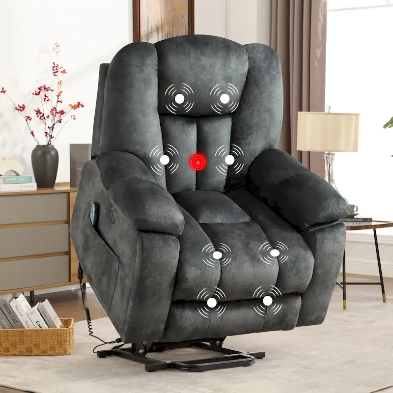 Oversized Power Assist Lift Recliner Chair With Massage and Heating with 2 Concealed Cup Holders for Elderly