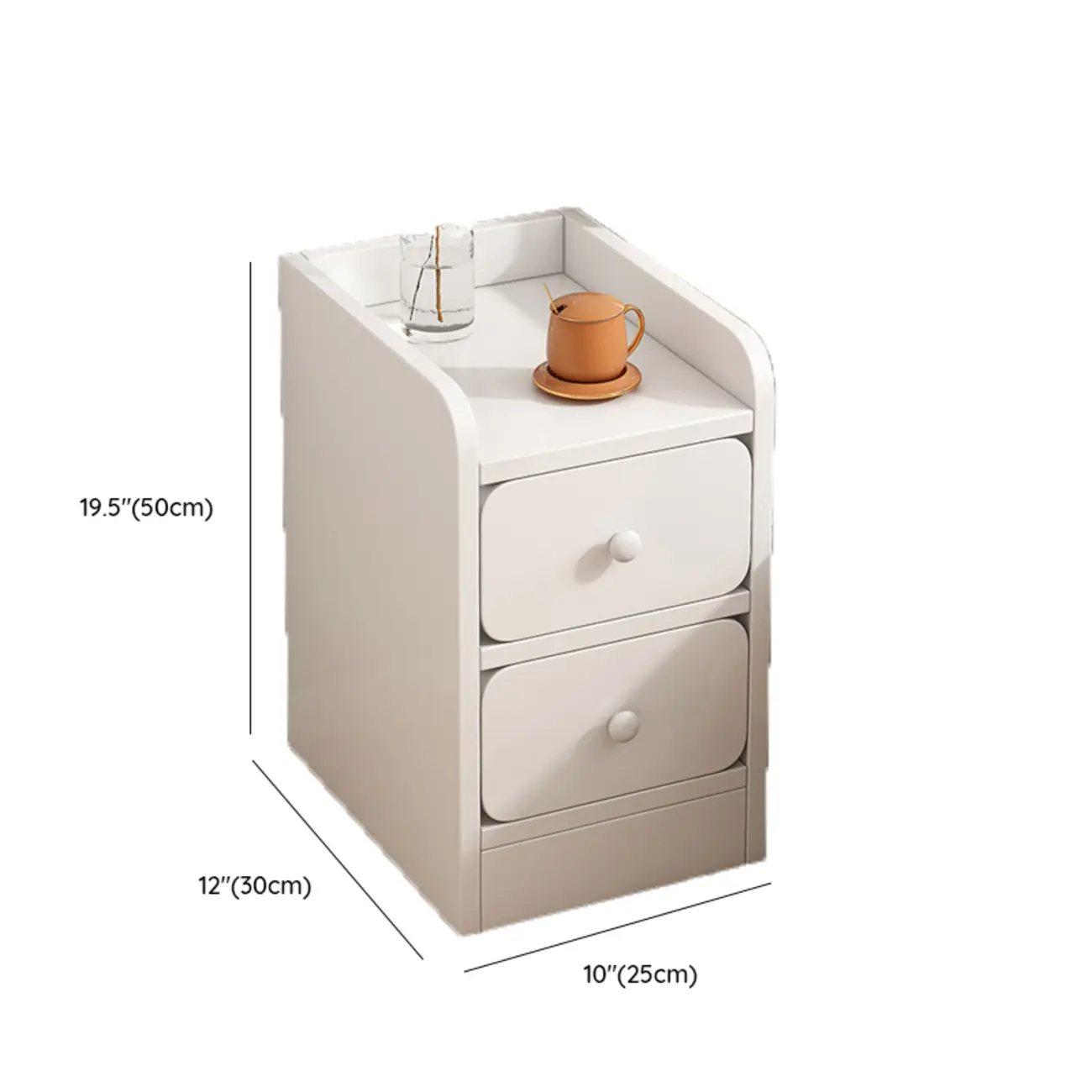 Simple White Natural Wood 2-Drawer Nightstand