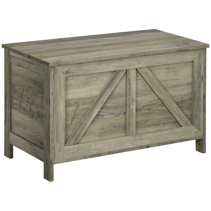 30 Farmhouse Storage Chest, Lift Top Box Organizer with Safety Hinge to Open Up 150 for Bedroom, Entryway, Gray