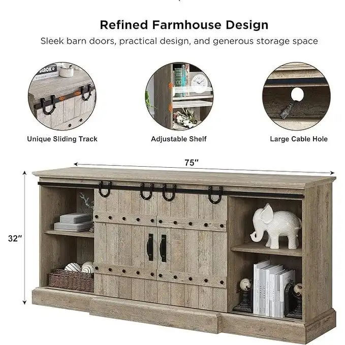 75 Farmhouse TV Stand, Media Console Table, Entertainment Center