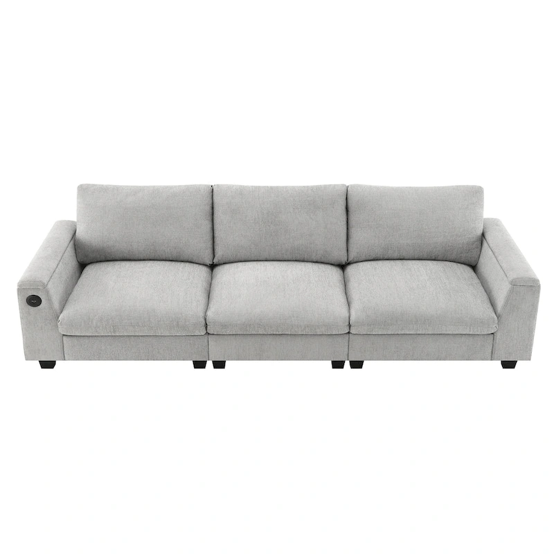 96 Chenille Smart Sectional Sofa with Bluetooth Speaker, Drop-Down Table & USB Charger and 3-Seater Cloud Couch