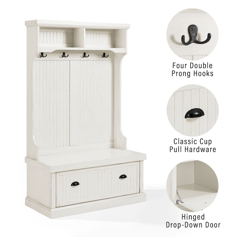Crosley Seaside Distressed White Hall Tree