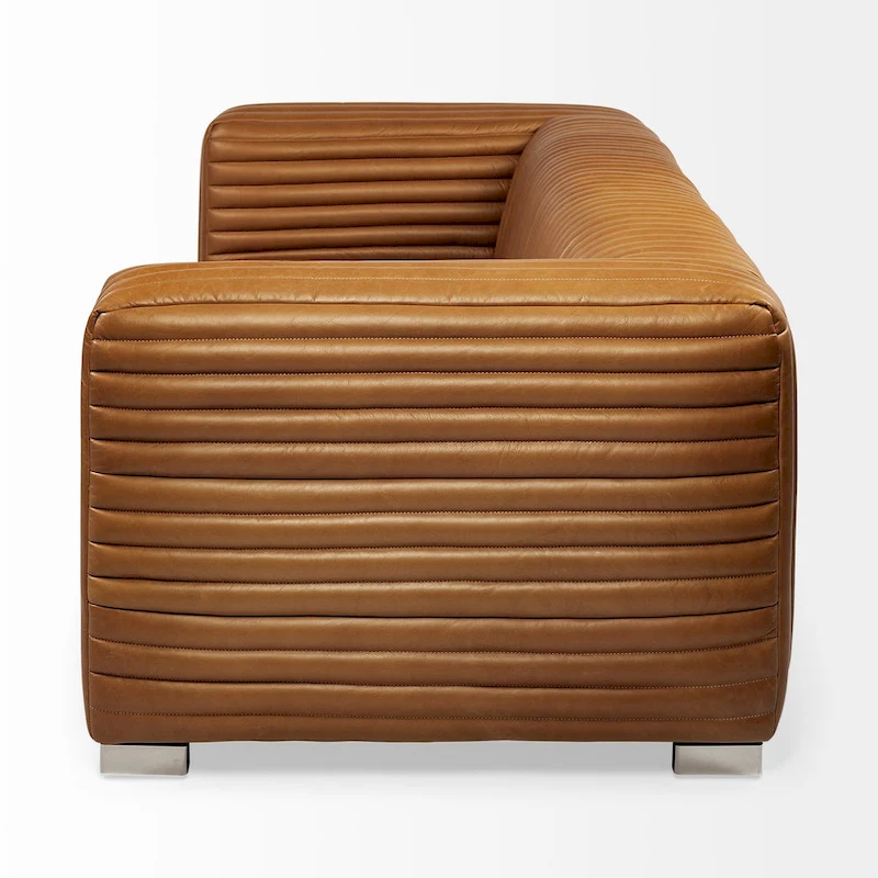 Ricciardo Cognac Genuine Leather Wrapped Sofa - 86.6L x 38.6W x 26.4H