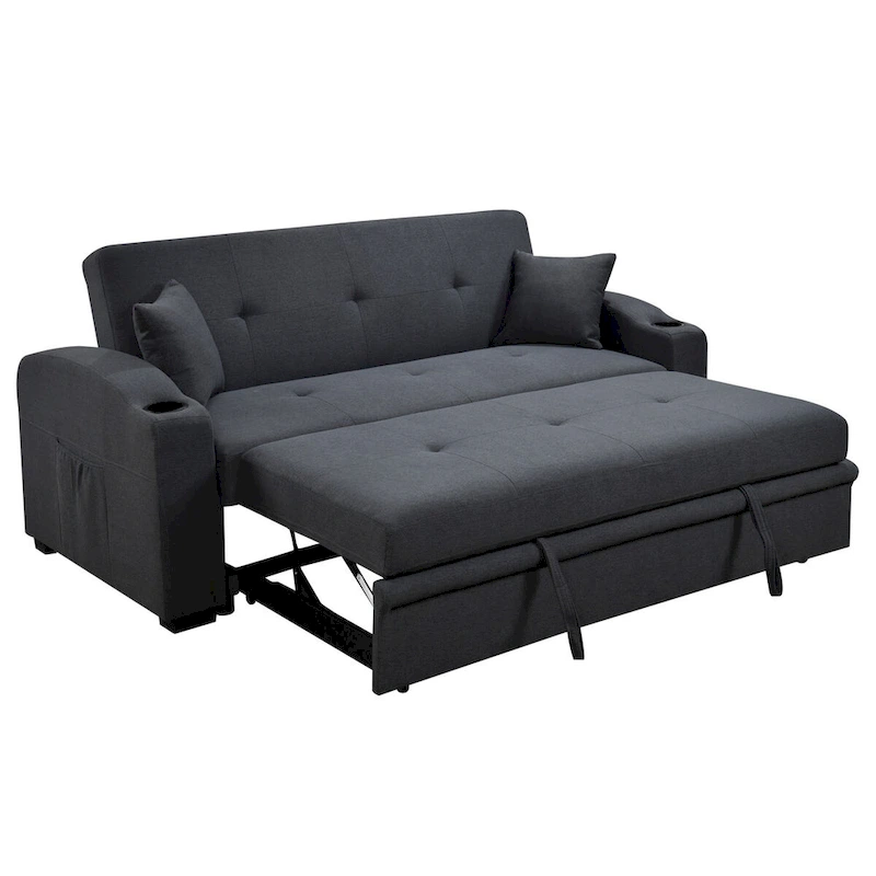Convertible Sofa with Reclining Backrest, Cup Holders and Pillows