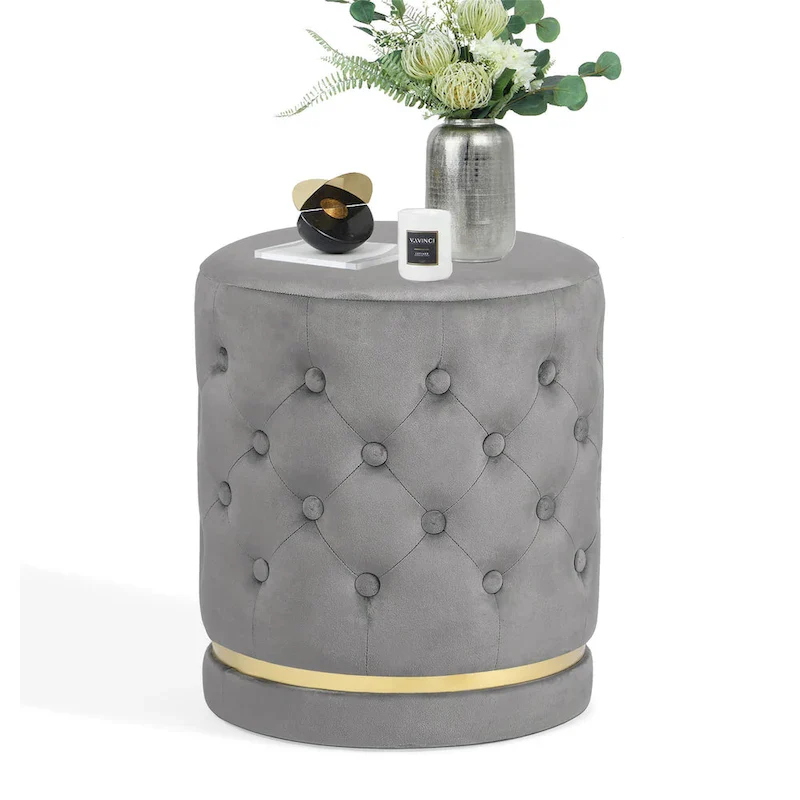 Adeco 18.3 Height Button Tufted Upholstered Round Ottoman