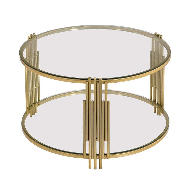 31.5 Tempered Glass Coffee Table with Asymmetrical Metal Design and Lower Shelf
