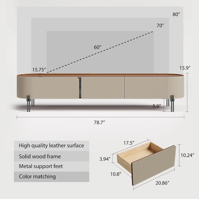78.7 Leather TV Stand, Modern Entertainment Center with 3 Drawers