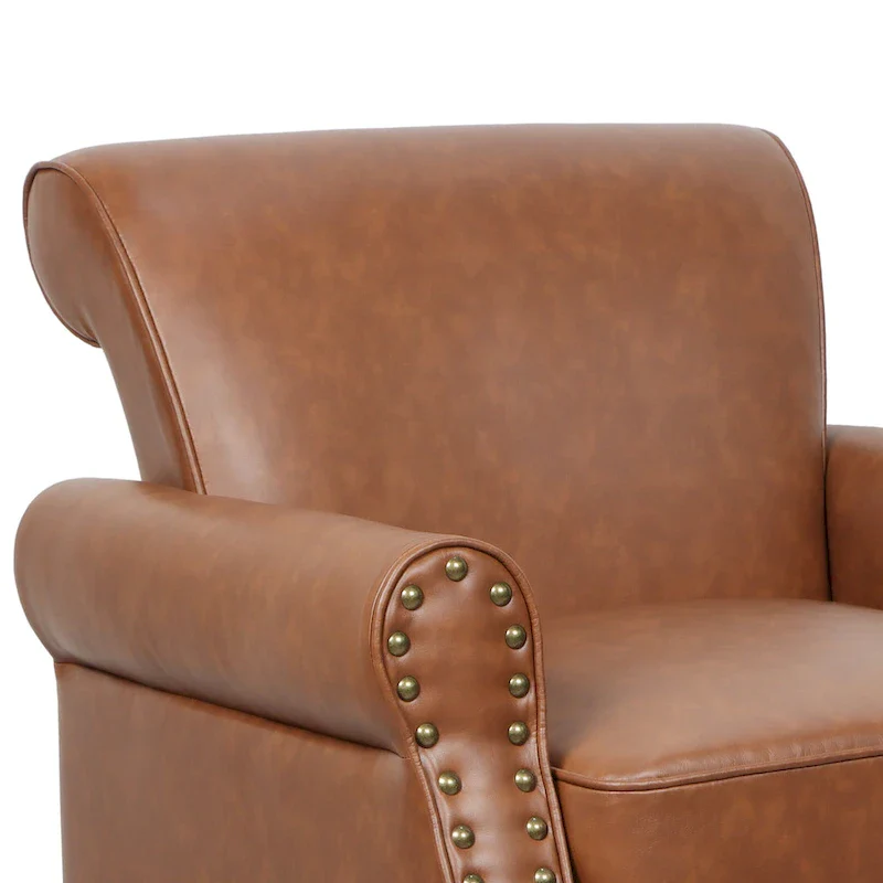 PU Leather Accent Chair, Brown/Black/Grey, Rolled Arms, Nailhead Trim, Set of 2, Seats 2
